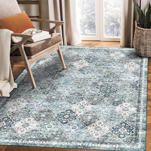 YARNSCAPE 3' x 5 ' Washable Area Rug - Low Pile Soft Vintage Indoor Rug for Living, Dining or Bedroom - Lightweight Carpet with Non-Slip Backing - Foldable for Easy Placement, Ocean Blue - color: Trellis-ocean Blue, size: 3' x 5' (Rectangular)
