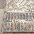 Rugshop Distressed Geometric Indoor/Outdoor Beige Area Rug Modern Tribal Stripe, Durable Stain Resistant Low Profile Perfect for Patio, Backyard, Deck and Outdoor Lounge 2' x 3' - size: 2' x 3' (Rectangular)
