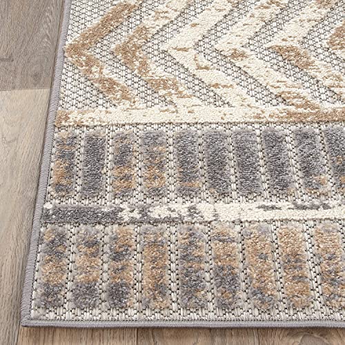 Rugshop Distressed Geometric Indoor/Outdoor Beige Area Rug Modern Tribal Stripe, Durable Stain Resistant Low Profile Perfect for Patio, Backyard, Deck and Outdoor Lounge 2' x 3' - size: 2' x 3' (Rectangular)