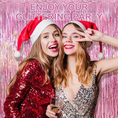 30 Pack Pink Foil Fringe Curtain Backdrop, 3.3x8.2 Feet Metallic Tinsel Streamer Curtains Photo Booth Props for Wedding/Birthday/Baby Shower/Valentine's Day/Princess Themed Party Decorations - color: Pink
