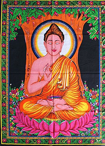Rastogi Handicrafts Cotton Wall Hanging Indian Goddess Indian Deity 40" X 30" Poster Size (BUDDHA-G) - color: BUDDHA-G