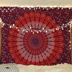 Bless International Handmade Indian hippie Bohemian Psychedelic Peacock Mandala Wall hanging College Dorm Beach Throws Table Cloth Bedding Tapestry (Blue Red, Medium(54x60Inches)(137x152cms)) - color: Blue Red, size: 60"L x 54"W