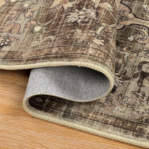 Pauwer Boho Hallway Runner Rug 2x6 Washable Entryway Area Rugs Non Slip Farmhouse Vintage Floor Mat Carpet Runner for Hallways Laundry Room Kitchen Bathroom Bedroom - color: Green and Brown, size: 2' x 6' (Runner)