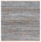 SAFAVIEH Cape Cod Collection Area Rug - 4' Square, Natural & Blue, Handmade Flat Weave Coastal Braided Jute, Ideal for High Traffic Areas in Living Room, Bedroom (CAP353A) - size: 4' x 4' (Square)