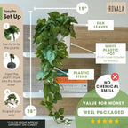 MY ROVALA Silk Plants for Home Decor Indoor in Pot Realistic Artificial Plants Hanging Faux Plants Indoor Fake Potted Plants for Shelves Bedroom Bathroom Trailing Plant, Fake Pothos Ivy (Dark Green)