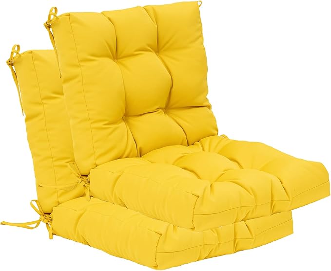 QILLOWAY Outdoor Seat/Back Chair Cushion Tufted Pillow, Spring/Summer Seasonal Replacement Cushions - Set of 2 (Yellow)
