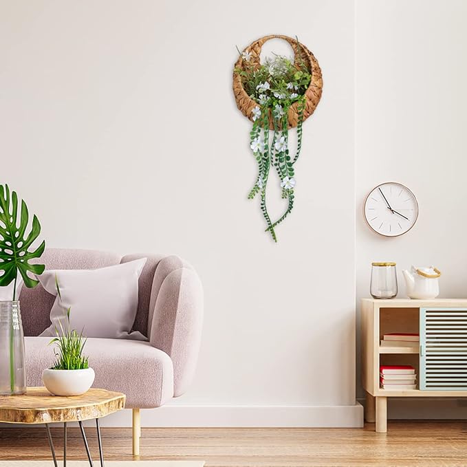 22inch Artificial Handing Plants for Wall Art Decor,Greenery Wall Decorations,Ivys Succulents Greenerys with Flower Baskets for Home,Farmhouse,Indoor,Porch,Room,Garden Decoration