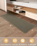 AMOAMI Upgraded Waffle Runner Rug Super Absorbent Non Slip Bath Mats for Bathroom Floor Washable Bathroom Runner Rug with Tassels, Ideal for Hallway Bedroom Laundry Room, Green, 2' x 6'(24" x 72")