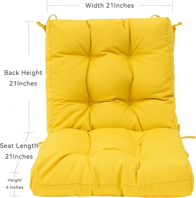 QILLOWAY Outdoor Seat/Back Chair Cushion Tufted Pillow, Spring/Summer Seasonal Replacement Cushions - Set of 2 (Yellow)