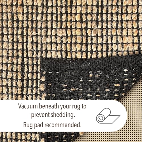 Chardin home 8x10 Jute Cotton Handwoven Area Rug | Braided Boho Farmhouse Rug in Natural Jute/Black | Rustic Vintage Floor Covering for Living Room, Bedroom, Kitchen, and Entryway - color: Natural Jute-black, size: 8' x 10' (Rectangular)