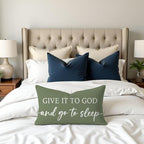 Decorative Throw Pillow Covers 12x20 Inch Set of 2 – Olive Green Christian Lumbar Pillowcase – Give It to God and Go to Sleep/Relax God’s Got This – Faith Bedroom Bed Decor