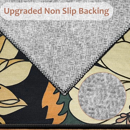 Tyrot Black Boho Floral Rug 2x3, Washable Ultra-Thin Flat Woven Botanical Area Rug, Low Pile Non Slip Indoor Rug for Entryway, Kitchen, Bathroom, Bedroom - color: Warm Ember, size: 2' x 3' (Rectangular)