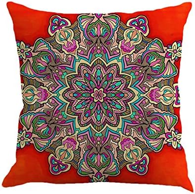 Jartinle Set of 4 Retro Red Floral Mandala Compass Medallion Bohemian Pillow Covers Boho Decor Hippie Ethnic Throw Pillows Decorative for Sofa Couch 18 x 18