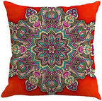 Jartinle Set of 4 Retro Red Floral Mandala Compass Medallion Bohemian Pillow Covers Boho Decor Hippie Ethnic Throw Pillows Decorative for Sofa Couch 18 x 18