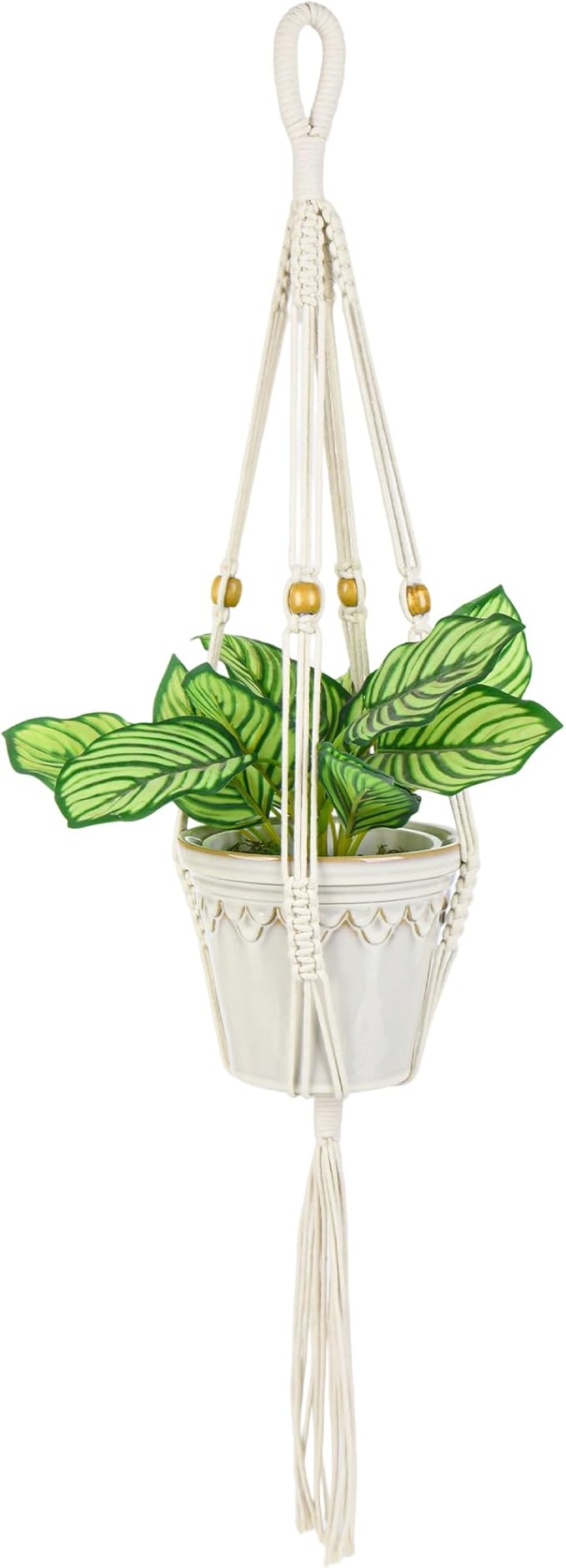 BB FUN HOUSE Plant Hanger Indoor Hanging Planter Basket with Wood Beads Decorative Flower Pot Holder No Tassels for Indoor Outdoor Boho Home Decor 35 Inch (POTS NOT Included)