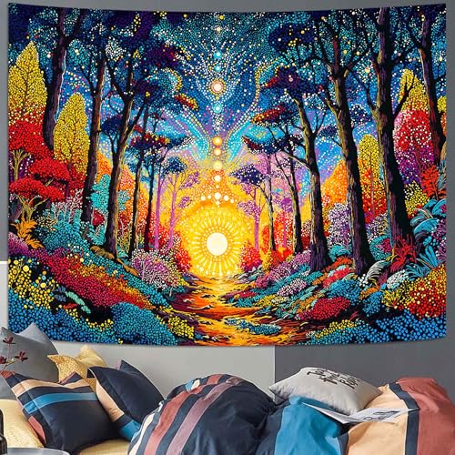 Lunerfex Colorful Woodland Path Wall Tapestry, Trippy Forest Stream Tapestries for Home Decor, Mystical Tapestry 60x44 Inch - color: Multi Pastel, size: 60"L x 44"W