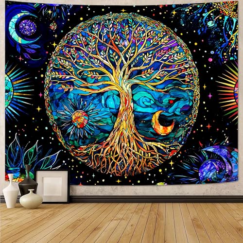 Spenlife Stained Glass Tree of Life Tapestry Fantasy Tapestry for Bedroom Colorful Tapestries Wall Hanging Bedroom Living Room Wall Art and Home Decor 44x60 - color: Blue, size: 60"L x 44"W