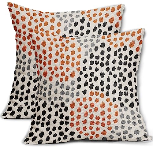 Black Orange Pillow Covers 16x16 Set of 2 Fall Colored Art Dot Decorative Throw Pillows Trendy Print Outdoor Pillowcase Holiday Halloween Cushion Cover Linen Pillow Case Decor for Sofa Couch Bed - color: Black Orange Dots, size: 16" x 16" (Pack of 2)