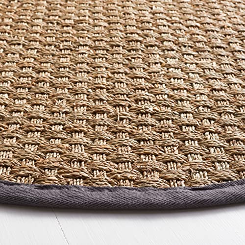 SAFAVIEH Area Rug 6' Round - Natural Fiber Collection - Natural & Dark Grey, Seagrass, Basketweave Pattern with Border (NF114Q) - color: Natural/Dark Grey, size: 6' (Round)