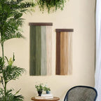 Jditngp Nordic Home Wall Decor Hand Woven Bohemian Wooden Board Tassel Wall Hanging Wall Decoration Tapestry Gradient Green Living Room Bedroom Entrance Hall Kitchen Corridor Wall Art 40''Lx15.8''W