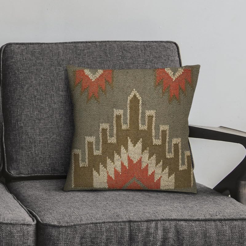 Handwoven Jute Kilim Pillow Cover Rug Cushion Cases 18x18 Inches, Bohemian Vintage Style Decorative Throw Pillows for Home, Living Room & Bedroom - color: Pattern 01