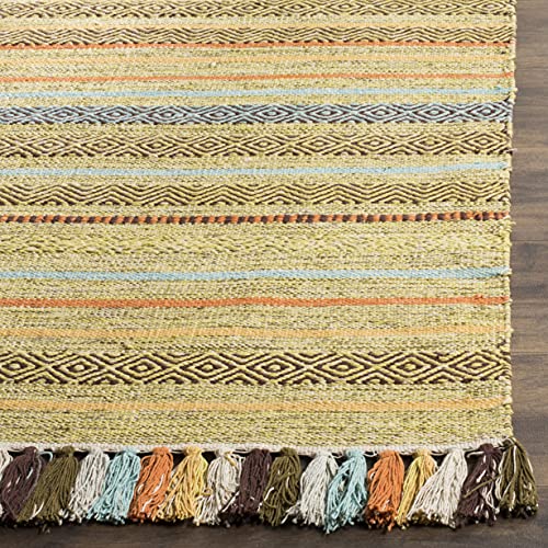 SAFAVIEH Montauk Collection Accent Rug - 2'6" x 4', Green & Multi, Handmade Boho Stripe Fringe Cotton, Ideal for High Traffic Areas in Entryway, Living Room, Bedroom (MTK901G) - color: Green/Multi, size: 2'6" x 4' (Rectangular)