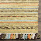 SAFAVIEH Montauk Collection Area Rug - 5' x 8', Green & Multi, Handmade Boho Stripe Fringe Cotton, Ideal for High Traffic Areas in Living Room, Bedroom (MTK901G) - color: Green/Multi, size: 5' x 8' (Rectangular)