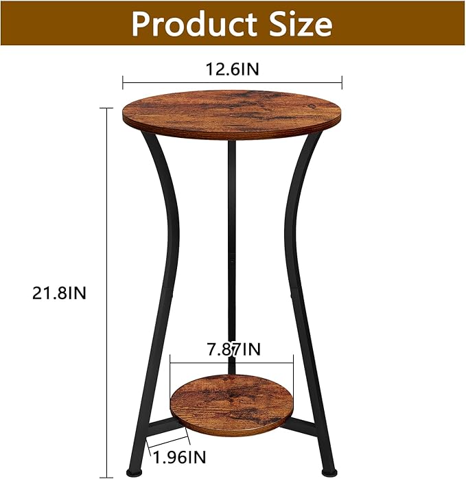 YINMIT Plant Stand Indoor, Plant Shelf Holder, Wood Corner Plant Stand, Metal Flower Stand for Indoor Plants, Small Round Side End Table for Living Room Balcony Garden (Retro, 2 Tier)