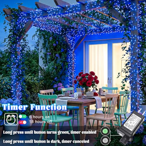 100FT 300 LED Outdoor String Lights, Plug in Connectable Christmas Lights Indoor, Waterproof 8 Modes String Lights for Outside House Room Wedding Patio Garden Holiady Decorations, Blue - color: Blue, size: 100ft 300LED