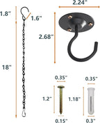 NACETURE Ceiling Hooks for Hanging Plants 3 Pack - Plant Hanger Indoor Hanging Hooks Metal Plant Bracket Iron Lanterns Hangers for Wind Chimes (Black 3 Pack + Chain)