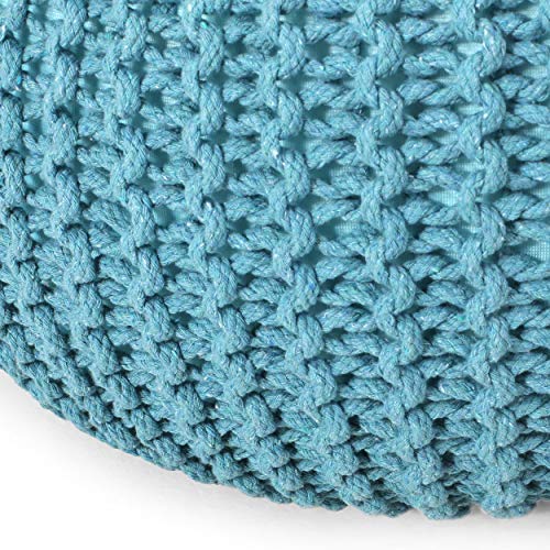 Nahunta Knitted Round Pouf - Cotton - Aqua - color: Aqua