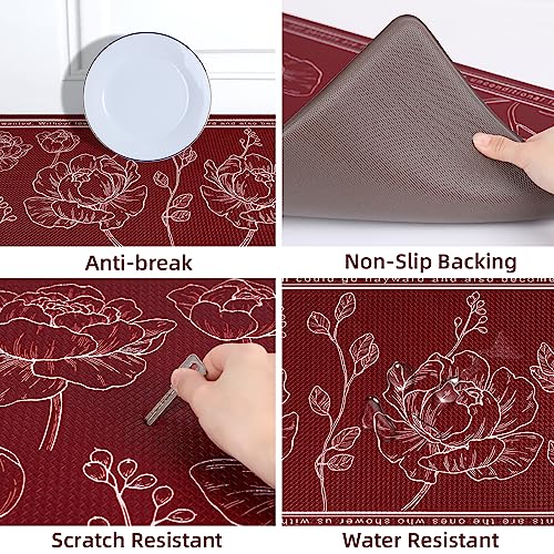 ROTTOGOON Kitchen Floor Mat Set of 2, Cushioned Anti Fatigue Kitchen Mat 17"x59"+17"x29", Non-Slip Waterproof Kitchen Rug, Premium PVC Comfort Kitchen Mats and Rugs for Kitchen, Office, Home, Laundry - color: Red, size: 17"x59"+17"x29"