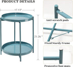 TeoKJ 2 Tier Round Side Table, Folding Round Metal End Table Small Nightstand with Two Removable Tray for Bedroom Living Room Bedside Small Spaces Blue Gray