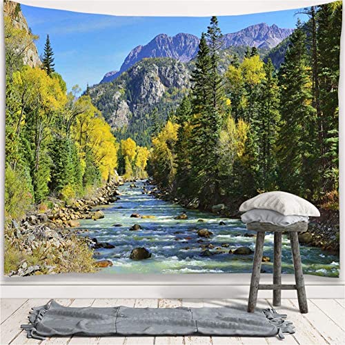 YISURE Extra Large Huge Tapestry 120(W) x 90(L) Inch, Nature Mountain Forest Tapestry, Scenic Green Pine Tree Waterfall Landscape Wall Hanging Tapestries for Home Office Dorm Indoor and Outdoor - size: 90"L x 120"W