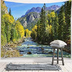 YISURE Extra Large Huge Tapestry 120(W) x 90(L) Inch, Nature Mountain Forest Tapestry, Scenic Green Pine Tree Waterfall Landscape Wall Hanging Tapestries for Home Office Dorm Indoor and Outdoor - size: 90"L x 120"W