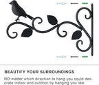 Hanging Plants Bracket 12" Bird Planter Outdoor Hooks Hangers for Flower Baskets Pot Bird Feeder Wind Chimes Lanterns Patio Garden Outdoor Indoor Metal Black, 2 Pack