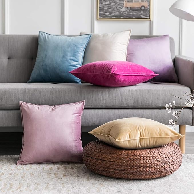 MIULEE Hot Pink Velvet Throw Pillow Covers 20x20 Soft Decorative Solid Square Cushion Cases Pack of 2 Modern Luxury Home Decor for Couch, Sofa, Bedroom