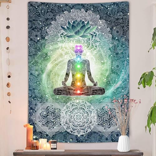 DYNH Chakra Tapestry, Seven Chakra Yoga Meditation Zen Decor Tapestry Wall Hanging for Bedroom, Hippie Lotus Spiritual Tapestries Poster Beach Blanket College Dorm Home (30L x 40W) - size: 30L" x 40W"