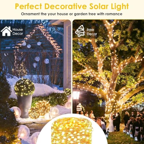 Extra-Long Solar String Lights for Outside, 6 Pack 600LED Solar Fairy Lights Outdoor Waterproof, Copper Wire with 8 Modes Solar Twinkle Lights for Tree Garden Party Patio Xmas Decor (Warm White) - color: Warm White, size: 6 Pack-600LED