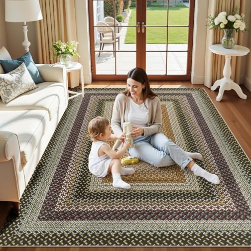 Ileading Faux Braided Area Rug 6'x9' Washable Farmhouse, No-Shed Non-Slip Woven Carpet, Pet Friendly Stain Resistant Jute Style Rug for Living Room Dining Bedroom Office - color: Multi Color-yellow, size: 6' x 9'(Rectangular)