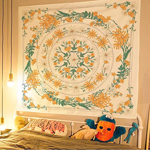 Simpkeely Mandala Clara Floral Medallion Tapestry, Sketched Flower Plant Boho Wall Hanging, Bohemian Tapestries for Bedroom Living Room Dorm Home Décor 59.1 x 59.1 Inches (Yellow) - color: Yellow, size: 59.1"L x 59.1"W
