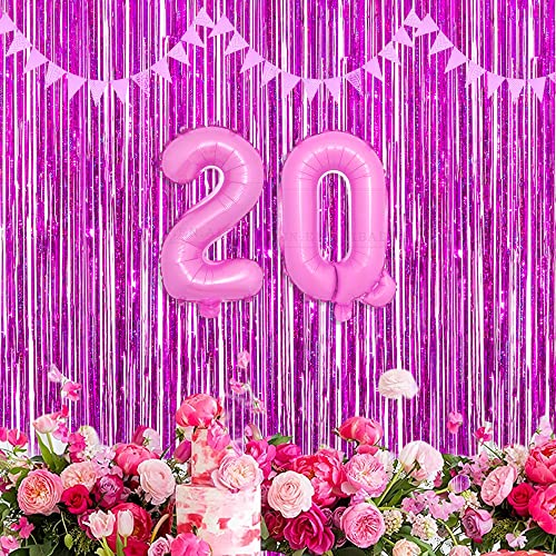 Magenta Tinsel Curtain Party Backdrop - GREATRIL Foil Fringe Curtain Photo Booth Streamers for Bachelorette Party Engagement Bridal Shower 2 PCS - color: Magenta