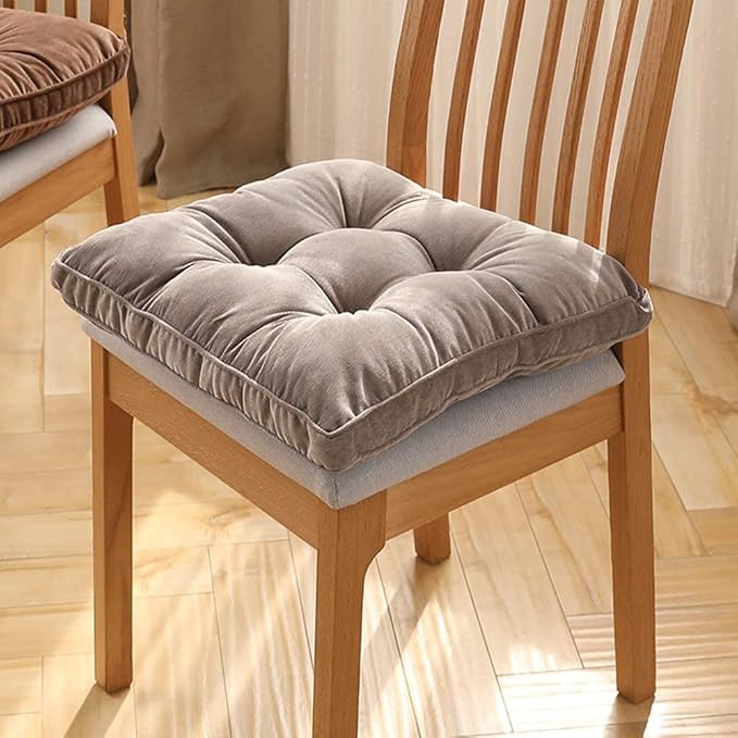 Tiita Chair Cushions for Dining Chairs Set of 4, 18x18 Inch Seat Cushions with Ties, Square Floor Pillows Pad for Indoor/Outdoor, Grey