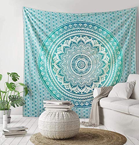 ANJANIYA Ombre Wall Hanging Bohemian Tapestry, Metallic Wall Art Bedspread, Psychedelic Hippie Mandala Dorm Décor for Hanging, Bedding, Beach Coverlet Curtain, Green, 54"X60" - color: Green, size: 60"L x 54"W