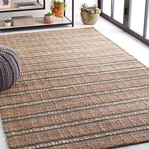 SAFAVIEH Natural Fiber Collection Area Rug - 5' x 8', Olive & Natural, Handmade Boho Stripe Farmhouse Rustic Jute & Cotton Jute, Ideal for High Traffic Areas in Living Room, Bedroom (NFB656X) - color: Olive/Natural, size: 5' x 8' (Rectangular)