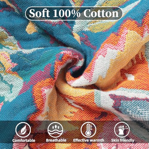 Boho Throw Blanket for Couch Bed, 100% Cotton Soft Rustic Quilt 80''x 90'', Super Soft Bohemian Decor Reversible Sofa Bed Chair Blanket Cover for All Seasons(Floral) - color: Floral 6, size: 80*90 inch