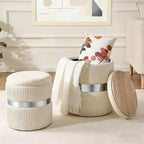 Round Storage Ottoman Set of 2 - Multi-Functional Footrest & Vanity Stool for Living Room, Space-Saving Side Table with Hidden Compartment, Sturdy Seating for Small Apartments & Bedroom, White