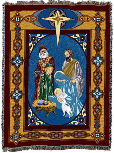 Pure Country Weavers Christmas Nativity Blanket - Jesus Manger Three Wise Men Gift Christmas Tapestry Throw Woven from Cotton - Made in the USA (72x54) - color: Christmas Nativity
