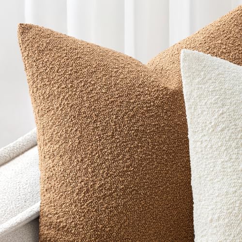 Pack of 2 12x20 Inch Decorative Boucle Throw Pillow Covers Textured Lumbar Pillowcaes Accent Solid Cozy Soft Cushion Covers Home Decor for Sofa Couch Living Room Home Decor,Brown - color: Brown, size: 20" x 12" (Pack of 2)