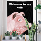 Welcome To My Crib Tapestry 36x48 Inches Funky Meme Funny Tapestry for Bedroom Vertical Fun Black Wall Tapestries Wall Hanging Arts Cute Posters for Bedroom Teens Kids Room Decoration Christmas Gifts